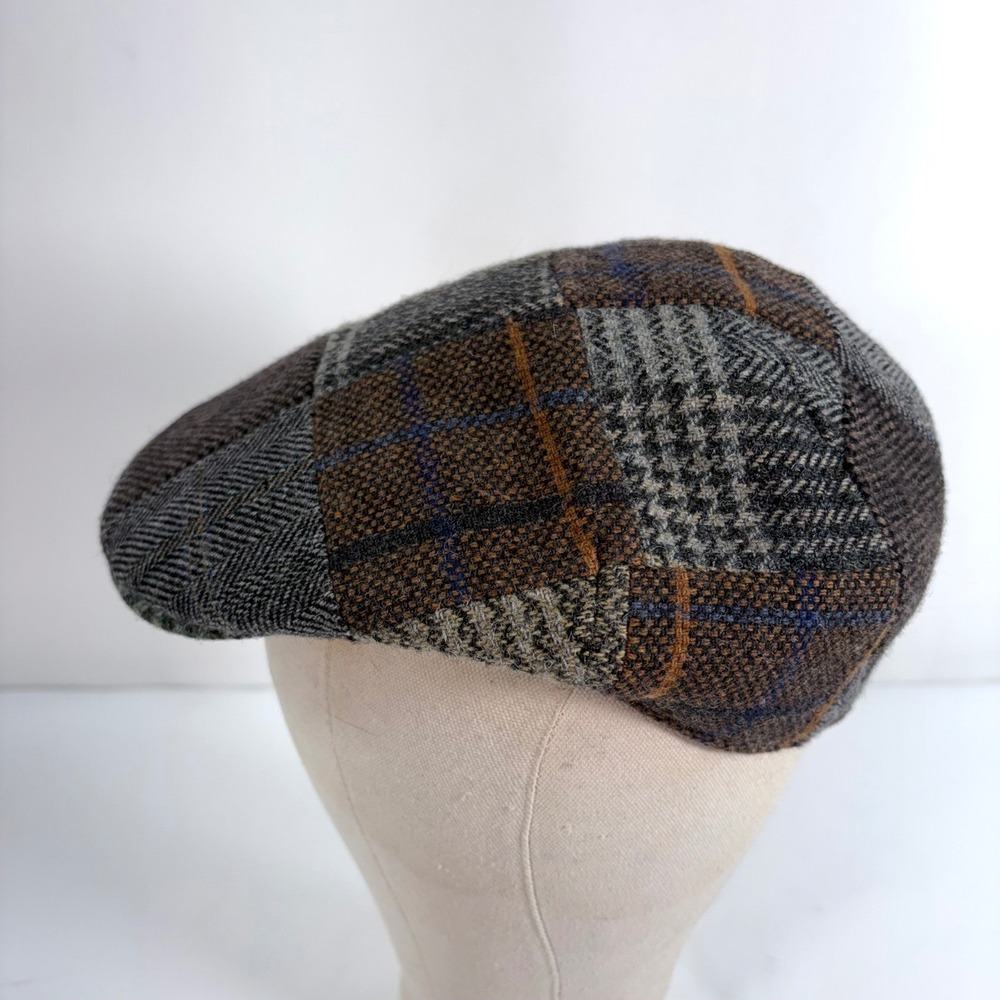 Brooks Brothers Flat Cap Brown Grey Patchwork Wool Made in Italy Driving Hat